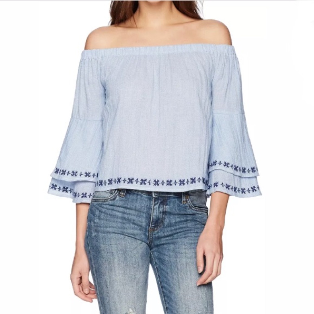 Lucky Brand off shoulder bell sleeve crop top Sz L